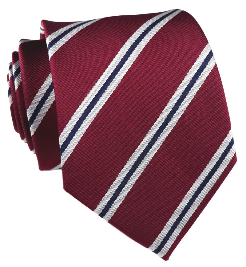 Elfeves Mens Stripe Burgundy Red White Business Tie Formal Necktie For Big Boy Youth Son 03 - Image 1